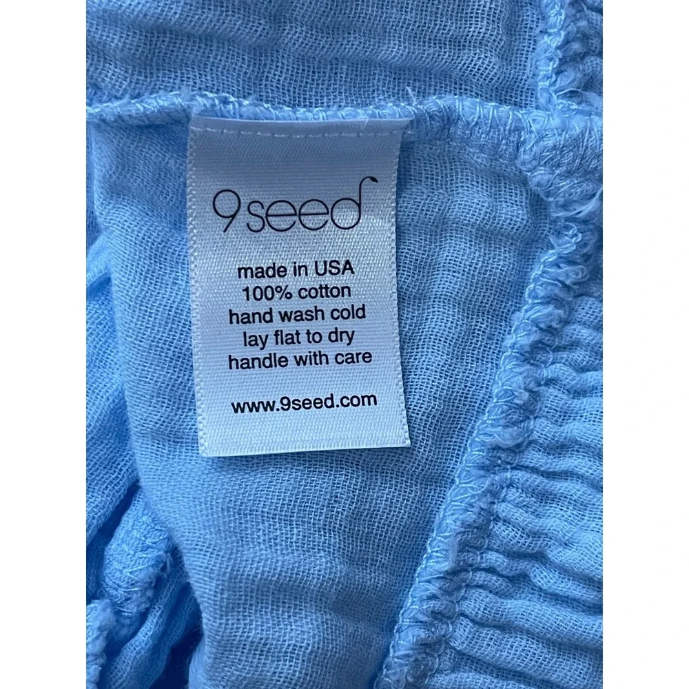 9seed El Matador Cotton Gauze Mini Dress Light Blue M/L NEW Resortwear Ruffle‎